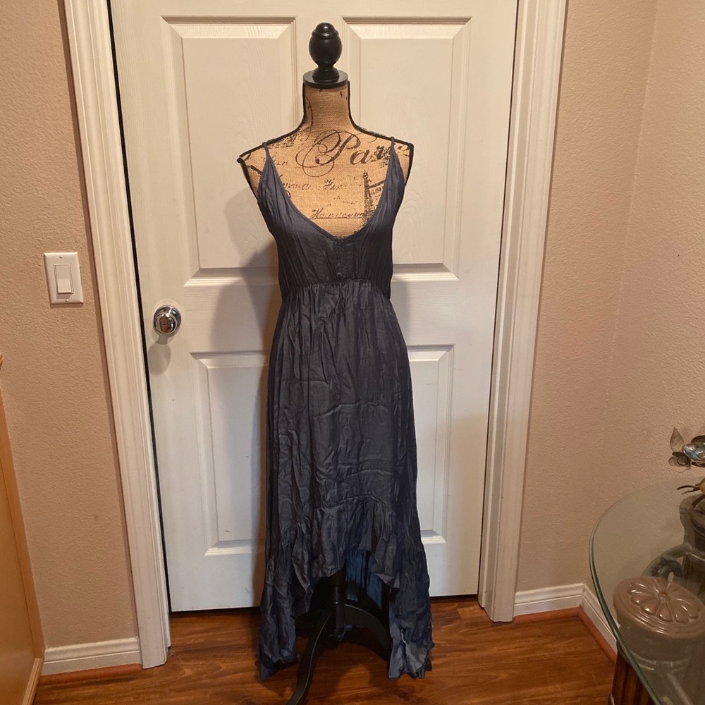 High low Chambray slip dress with smocked back.